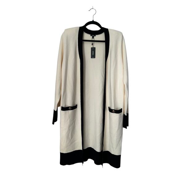 Express Cardigan Size L Cream Black Colorblock Long Sleeve Open Front Duster - Picture 1 of 11